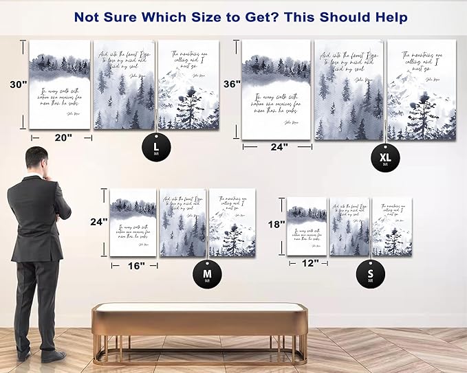 3 Piece Office Canvas Wall Art, Motivational Quotes Blue Forest Canvas Print Pictures Wall Decor for Office, Men Women Inspirational Framed Artwork Home Office Decor 12"x18" x 3 Pcs
