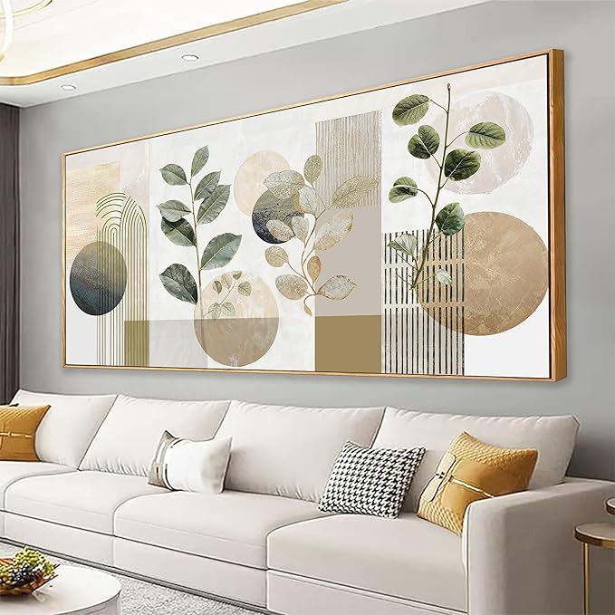 Boho Wall Art Mid Century Canvas Wall Art Decor Set Bohemian Abstract Wall Decor Modern Painting Neutral Botanical Print Picture Living Room Bedroom Office Artwork 24" X 48" With Framed