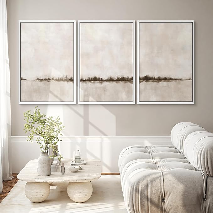 SIGNWIN Framed Canvas Print Wall Art Set Brown Tan Pastel Watercolor Grunge Landscape Abstract Shapes Illustrations Decorative Relax/Calm Zen for Living Room, Bedroom, Office - 16"x24"x3 White