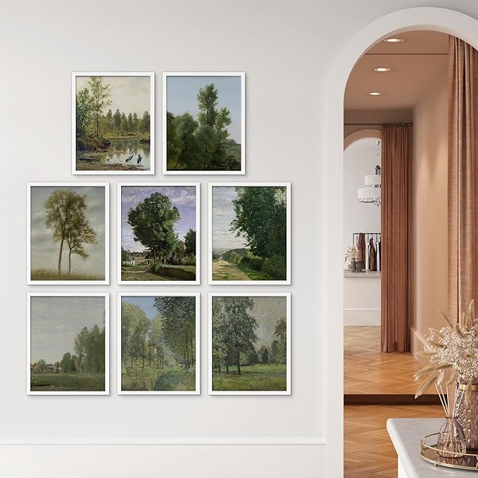 SIGNWIN Framed Poster Bathroom Decor, Wall Art Room Decor Multicolor for Living Room, Bedroom, Office Rustic Green Forest Tree Landscapes Classic Vintage Illustrations Bohemian - 8"x10"x 8 White