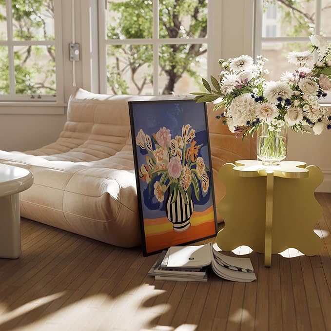 HAUS AND HUES Floral Art Wall Decor - Wildflowers Wall Art for Living Room, Floral Artwork for Bedroom Walls, Flower Painting for College Girls Dorm Room (Striped Vase, Unframed, 24x36)