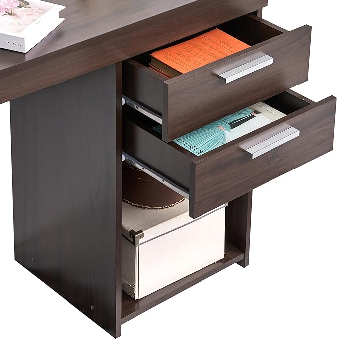 48" Modern Computer Desk with Drawers, Small Desk for Bedroom or Office, Espresso Brown