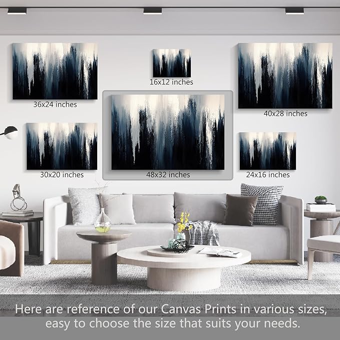 gaosoul Modern Blue Abstract Canvas Wall Art Oil Painting Giclee Print with Vertical Ice Crystal Strokes Ombre White to Navy Gradient Gallery Wrapped for Home Office Decor 48x32in