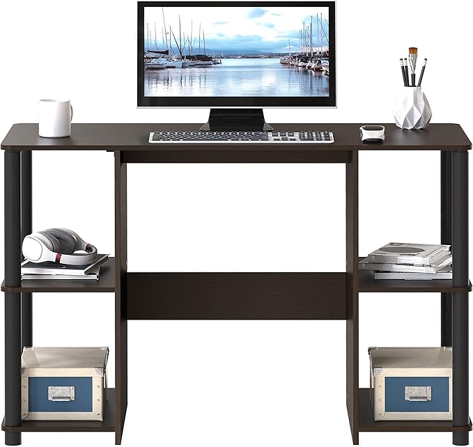 SHW 38-Inch Home Office Wood Desk with Double Sided Shelves, Espresso