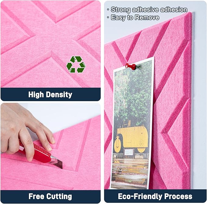 Large Cork Board Alternative - 6 Pack 36" x 24" Felt Wall Tiles with Safe Removable Adhesive Tabs, Pink Cork Boards for Walls Pin Board Bulletin Board Cork Board for Office