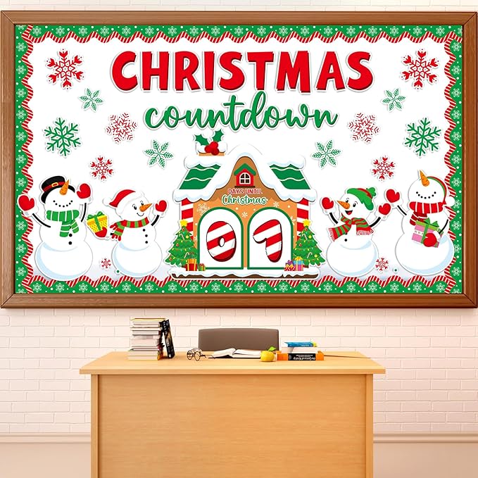 gisgfim Christmas Bulletin Board Decorations Snowman Paper Cutouts Merry Christmas Count Down Bulletin Board Set for Classroom School Door Xmas Winter Holiday Home Wall Decor Supplies