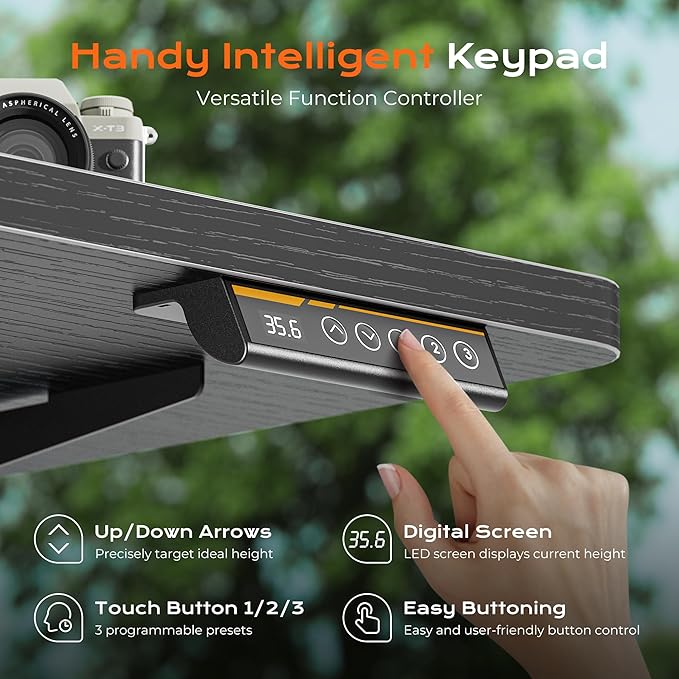 Huuger 71 x 30 Large Electric Standing Desk, Height Adjustable Computer Desk, 29.5" Deep Desktop, Stand up Gaming Office Table with 2 Hooks, 3 Preset Heights, for Home Office, Black