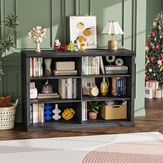 Rresyet 47.2" Wide Bookcase, 3-Tier Bookshelf Open Storage, 37" Tall Floor Standing Indoor Furniture, Book Cases for Home School Library Office Bedroom, Black