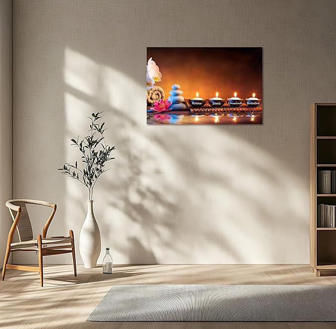 Zen Wall Art Decor Breathe Canvas Art Picture Candles Relaxing Peaceful Poster Prints for Zen Spa Room Artwork Living Room Bedroom (20.00" x 30.00")