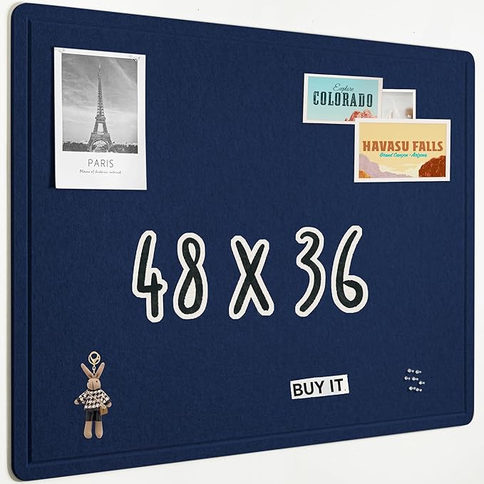 AKTOP Cork Bulletin Board 36" x 48", Large Foldable Felt Notice Pin Board for Wall, Decorative CorkBoard Photo Display Board with Self-Adhesive Tape for Office, School & Home, 25 Pushpins, Blue