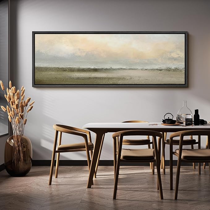 SIGNFORD Large Framed Canvas Soft Sunrise Over Misty Fields Illustrations Modern Art Calm Warm for Living Room, Bedroom, Office - 60"x20"