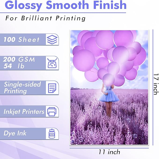 Koala Glossy Inkjet Photo Paper Thick 11X17 Inches 100 Sheets 54lb Picture Paper for Inkjet Printer Use DYE INK 200gsm