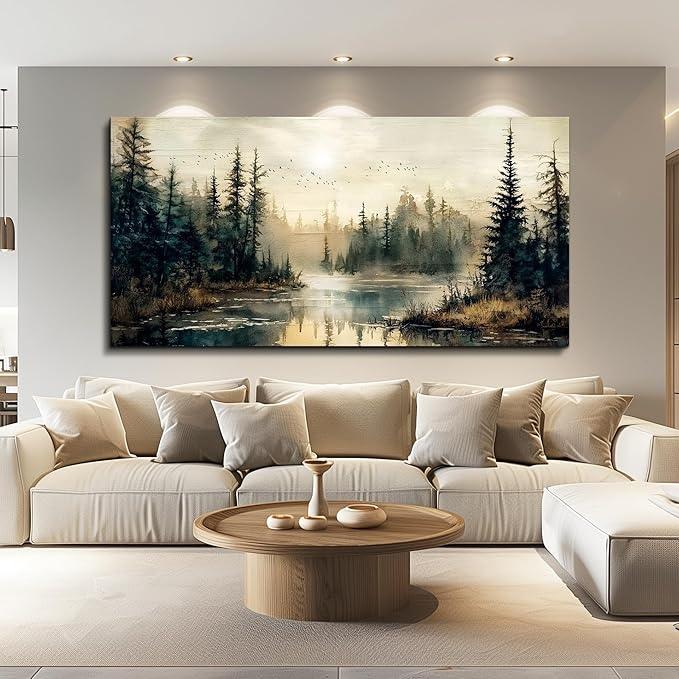 FUHAIHUA Canvas Wall Art For Living Room Large Wall Decor For Bedroom Modern Office Wall Decorations Forest River Landscape Paintings Farmhouse Pictures Artwork Room Aesthetic Home Decor 20x40 In