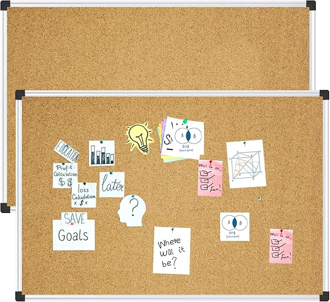 XBoard Cork Bulletin Board 48x36 inch with Aluminum Frame, Pinboard for Vision & Memo Displays (Pack of 2)