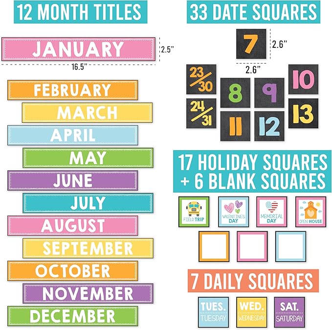 Hadley Designs Classroom Calendar Set Bulletin Board Decorations - Chalkboard School Calendar for Classroom Decor, Kindergarten Preschool Elementary Teacher Must Haves, Homeschool & Daycare Essentials