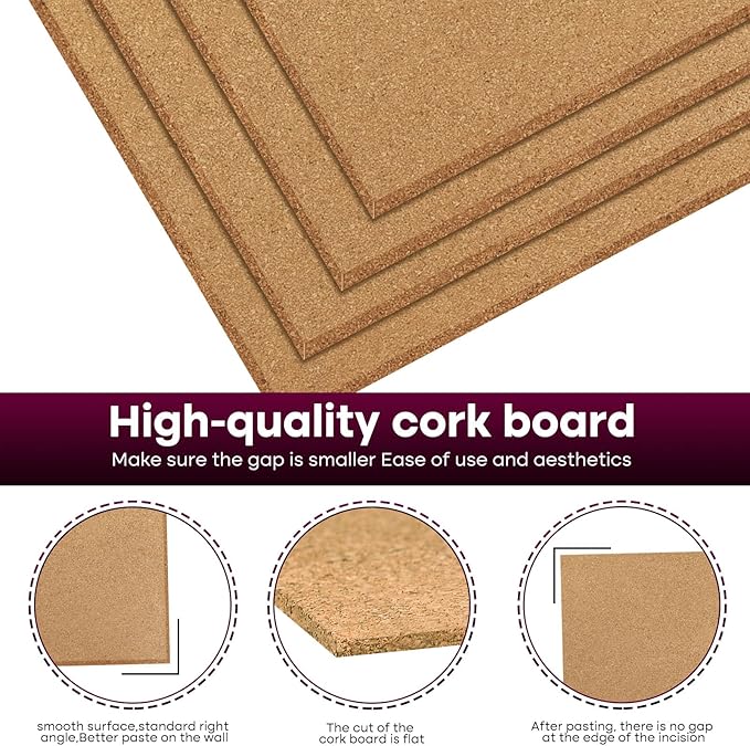 Cork Board 17 X 8 inch Self Adhesive Corkboards for Wall School Home Office 4 Pack Bulletin Boards with 100 Push Pins