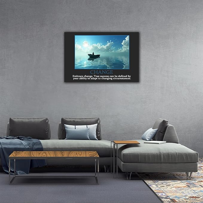 UZMKM - Inspirational Wall Art, Black Background Motivational Mindset Change Picture, Quote Saying Canvas Print for Home Office Decor, Company Poster Framed Artwork for Office Wall Decor 32x48 Inch