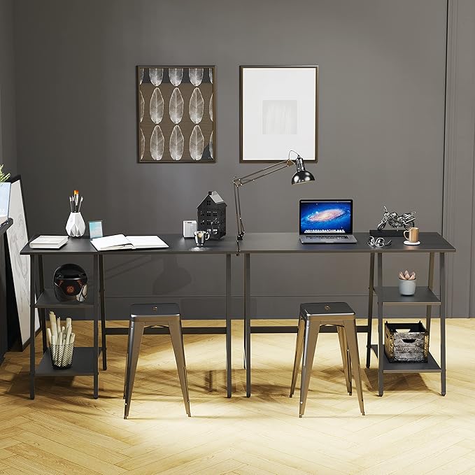 SHW 43-Inch Home Office Trestle Computer Desk with Open Storage Shelves, Black