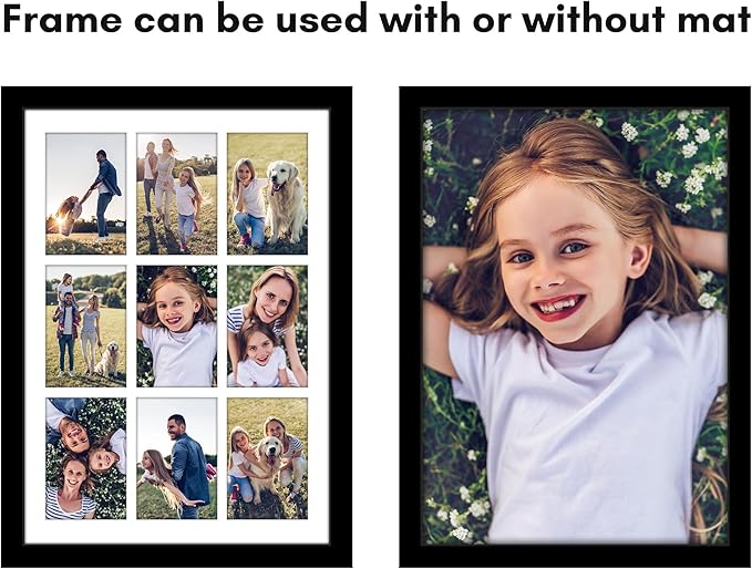 Americanflat 4x6 Collage Picture Frame with Polished Plexiglass - Multi Picture Frames Fit Nine 4x6 Photos or Use as One 14x20 Frame for Wall Display - Signature Collection - Black