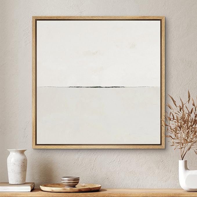 SIGNWIN Framed Canvas Print Wall Art Geometric Pastel White Abstract Landscape Nature Shapes Illustrations Modern Art Decorative Contemporary Minimal for Living Room, Bedroom, Office - 24"x24" NATURAL