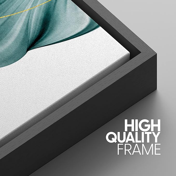 SIGNWIN Framed Canvas Print Wall Art Set Futuristic Teal Geometric Smoke Wave Abstract Shapes Illustrations Modern Art Decorative Nordic Zen Chic for Living Room, Bedroom, Office - 24"x36"x3 Black