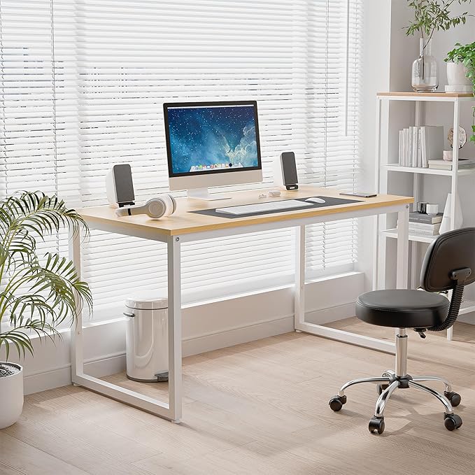 HomGarden 47 Inches Modern Simple Writing Computer Desk PC Laptop Sturdy Table Workstation for Office Work, Brown
