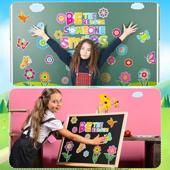 Pasimy Spring Bulletin Board Decorations Set Flower Classroom Door Decor Colorful Floral Butterfly Be The Reason Someone Smile Today Cutouts for Springtime March Home Office Wall Window Supplies