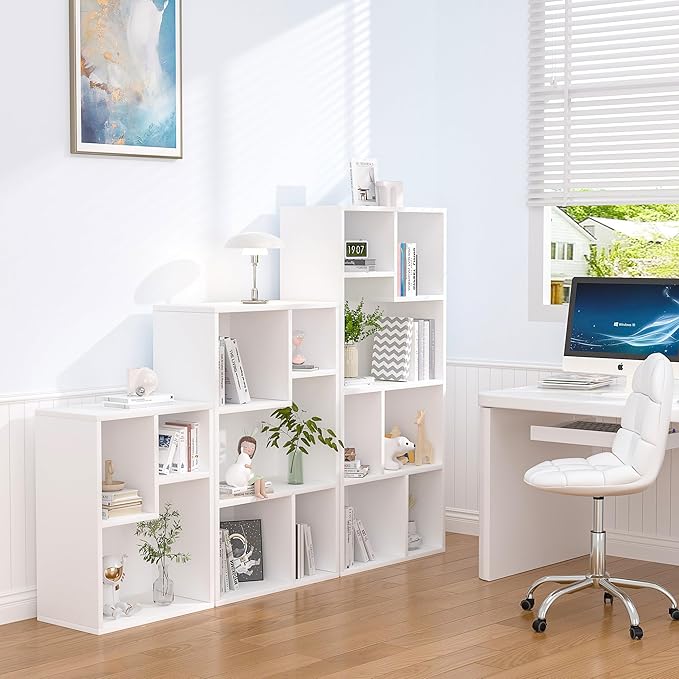 VECELO 5 Cube Modern Bookcases, 3 Tier Bookshelves, 31 Inch High Cubby Storage Organizer, Shelf Hight Up to 12.8 Inches Suit for Most Books, Vertical or Horizontal Use Available,Pearl White