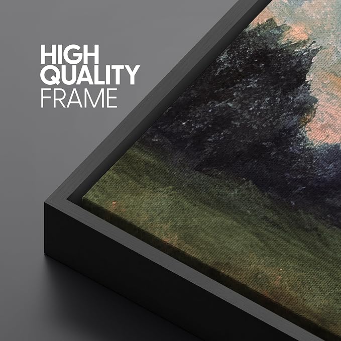 SIGNFORD Large Framed Canvas Quiet Green Field at Dusk Illustrations Modern Art Calm Warm for Living Room, Bedroom, Office - 60"x20"