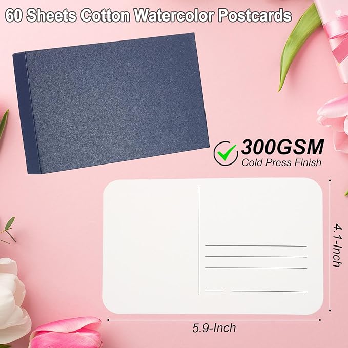 PATIKIL 60 Pcs 100% Cotton Watercolor Postcards 4x6 Inch Water Coloring Paint Paper Cards 140lb/300GSM for Mailing Art Painting Watercolor Drawing Artist-Medium