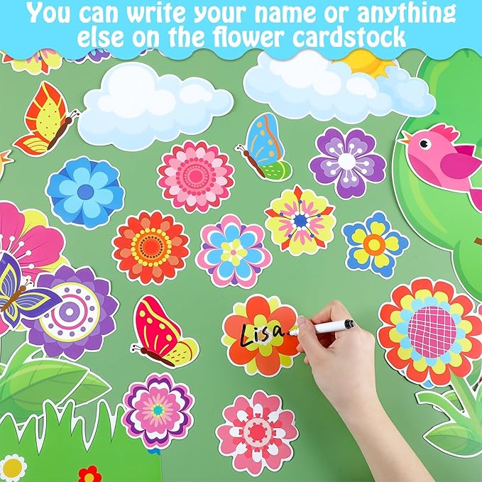 gisgfim Spring Bulletin Board Set Our Class is Ready to Grow Classroom Decorations Flower Butterfly Motivational Paper Cutouts for Spring Classroom School Chalkboard Door Wall Decor