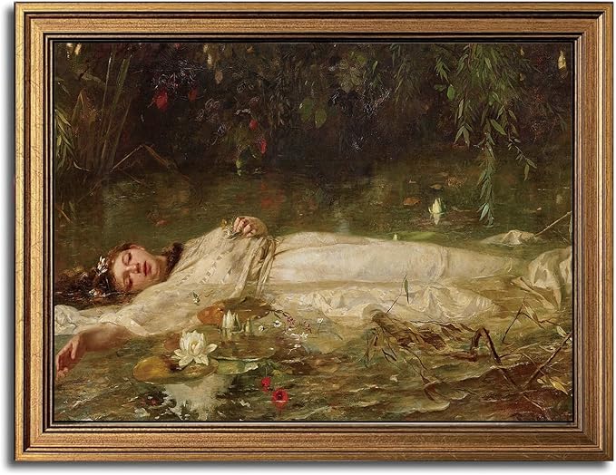 Gold Framed Wall Art Vintage Canvas Wall Art Female Portrait Serene Woman in Water Artwork Prints Picture for Living Room Bedroom Farmhouse Bathroom Office Decor, 16x24