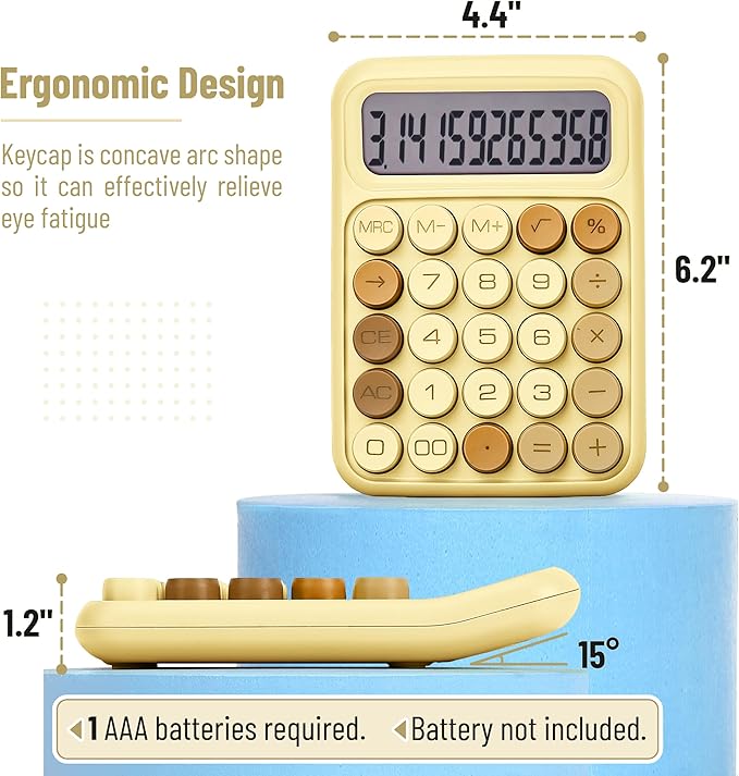 Mr. Pen- Mechanical Switch Calculator, 12 Digits, Large LCD Display, Beach Sand, Mechanical Calculator Big Buttons