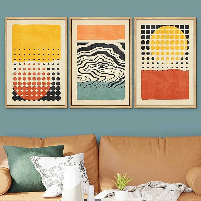 SIGNWIN Framed Canvas Print Wall Art Set Mid-Century Colorful Polygon Collage Abstract Geometric Illustrations Graffiti & Street Art Modern Art for Living Room, Bedroom, Office - 24"x36"x3 Natural