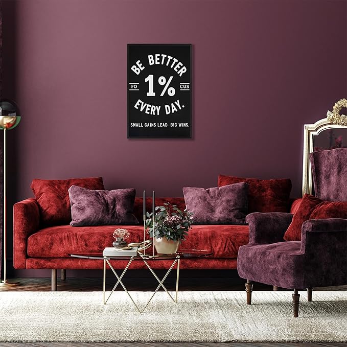 Inspirational Motivation 1% Better Every Day Canvas Poster Entrepreneur Success Life Saying Wall Art Hustle Inspiring Sign Prints Painting For Home Office Wall Decor 24x36in Framed