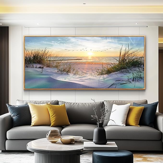 Wapluam Beach Wall Art For Living Room Coastal Canvas Prints Artwork For Walls Ocean Seascape Wall Paintings Nature Landscape Wall Decor Pictures for Bedroom Office Hotel Extra Large Framed Home Decor