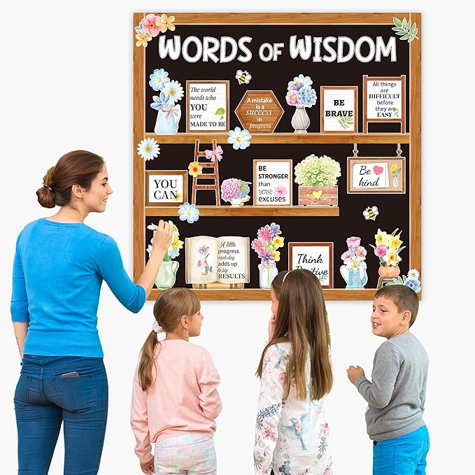 Spring Bulletin Board Set Motivational Flower Bulletin Board Decoration Positive Flower Cutout Classroom Decor Spring Watercolor Educational Inspirational Positive Quotes for Classroom Door Wall