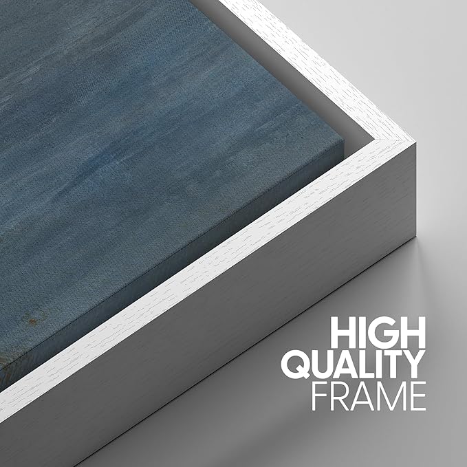 SIGNWIN Framed Canvas Print Wall Art Abstract Blue Landscape Modern Minimalist Navy Blue and Gray Nature Wilderness Modern Art Cool for Living Room, Bedroom, Office - 24"x36"x3 White