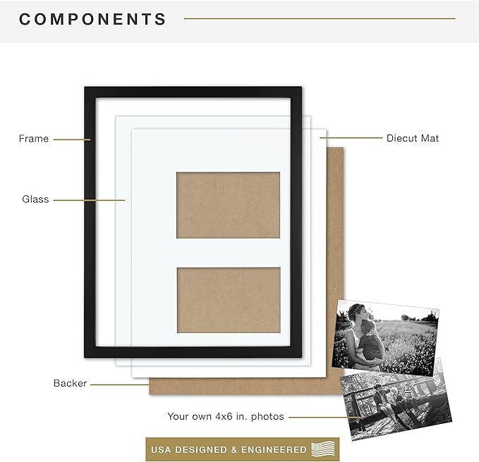 MCS East Village 11x14 Matted Picture Frame with Two 4x6 Photo Openings, Black Wall Hanging Frame for Photos & Posters (1-Pack)