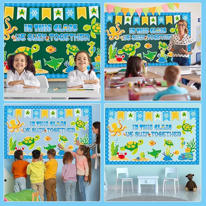 Sea Turtle Bulletin Board Set Ocean Themed Classroom Bulletin Board Decorations Under The Sea Turtle Cutouts Classroom Decorations for Back to School Office Home Chalkboard Decor Wall Door