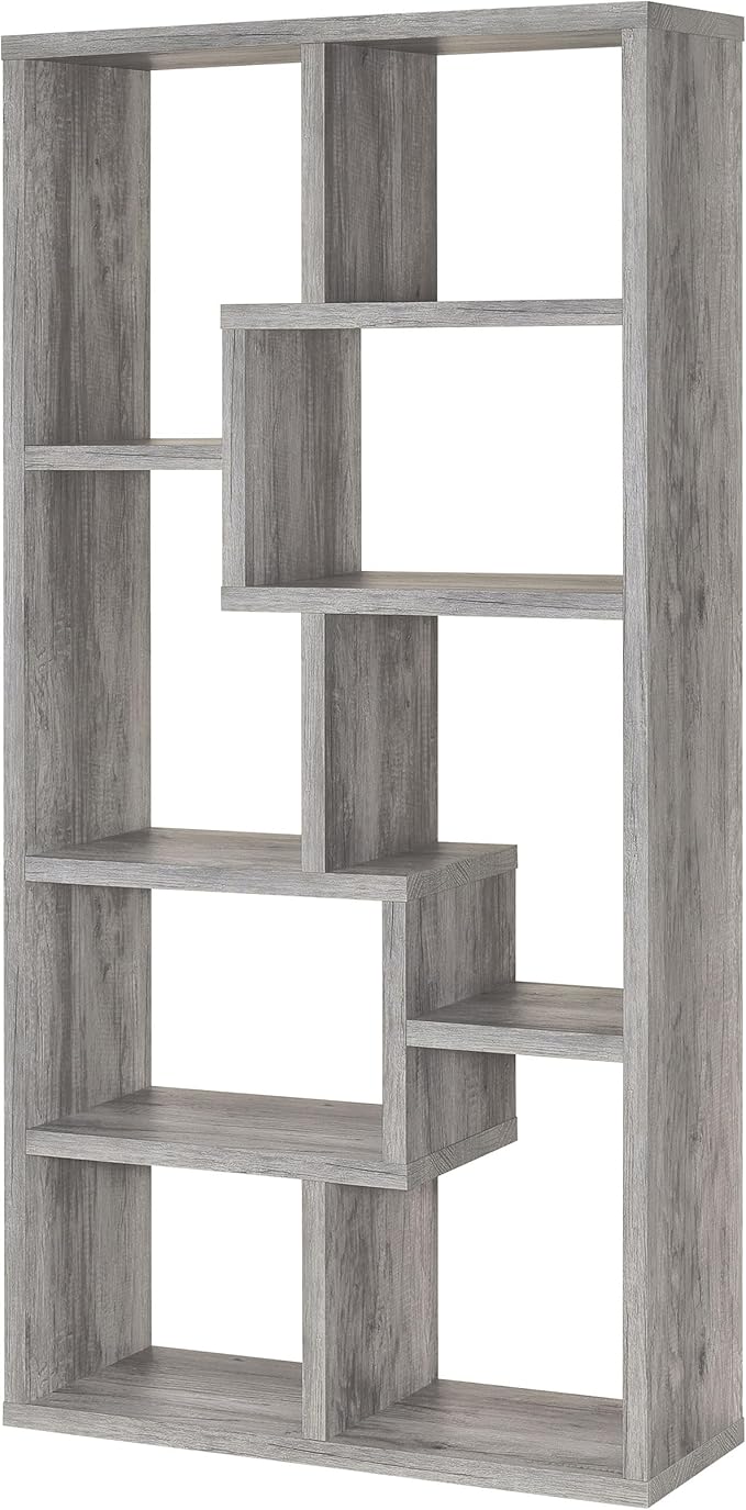 Coaster Home Furnishings - Theo - Engineered Wood with Paper Lamination - 6-Shelf Bookshelf with Geometric Design - Transitional - Home Office and Living Room - 71-Inch - Gray Driftwood - 801137
