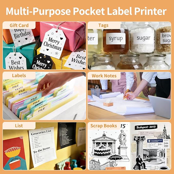 HPRT S2 Mini Sticker Maker, Portable Label Printer with 1 Roll Sticker Paper, Ideal for Study Notes, Text, Sticker, Memo, Checklist, Labels, DIY, Multiple Templates, Support 57mm Width Label(Orange)