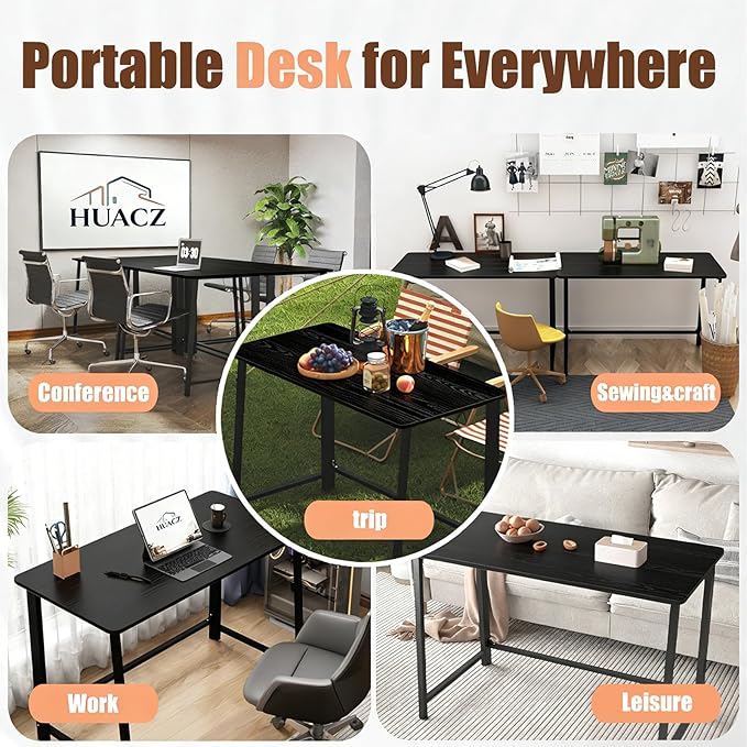 31.5" Folding Desk for Small Spaces, Foldable Computer Table for Home Office,Study,Bedroom,Dorm,Craft, Space Saving,Small Writing Work Office Compact Computer Desk,Easy Assembly,Black