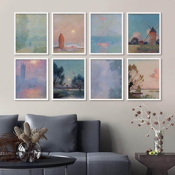 SIGNWIN Framed Poster Wall Art Set of Vintage Landscape Watercolor Nature Landscape, Rustic Framhouse Decor for Living Room, Bedroom, Office - 8"x10"x 8 White