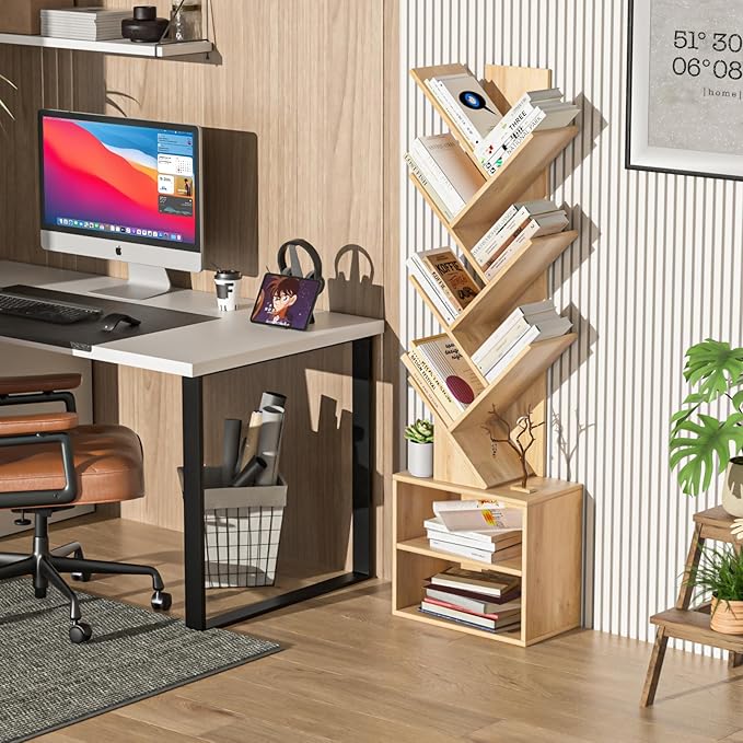 10 Tier Tree Bookshelf,Christmas Green Bookcase for Narrow Space, Storage Organizer Floor Standing Bookshelves for Books, Tall Book Case for Home Office, Living Room, Bedroom