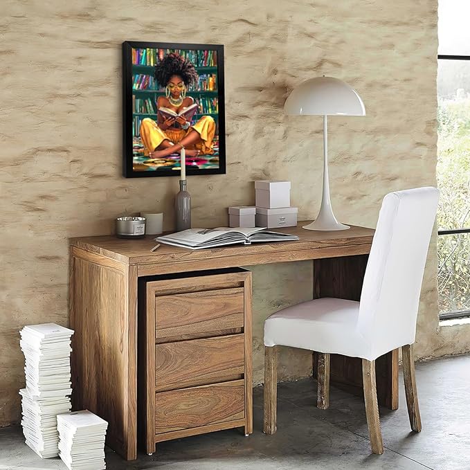 African American Wall Art Framed Black Girl Wall Art Colourful Black Girl Reading Book Pictures Canvas Prints Artwork for Bedroom Living Room Bathroom Home Decor 12x16 Inch