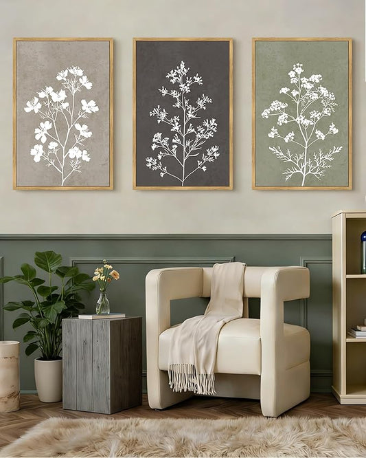 Drsoum Flower Framed Wall Art Vintage Floral Minimalist Wall Hanging Decor Farmhouse Colorful Botanical Prints Artwork for Bedroom Living Room Hallway 24x36in Natural Framed