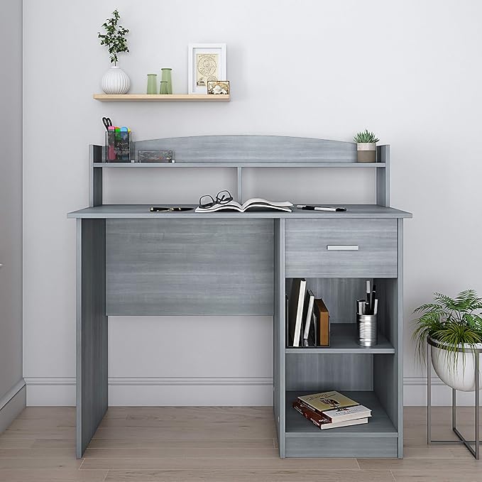 Techni Mobili Modern Office Hutch Writing Desk, Grey