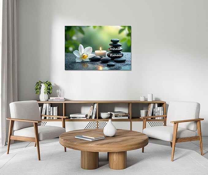 YIOZHAOFH Louts Wall Art Yoga Room Painting Zen Office Decor Women Spa Picture Calming Relax Canvas Prints Inhale Exhale Artwork Framed for Living Room Ready to Hang (28L x 44W)