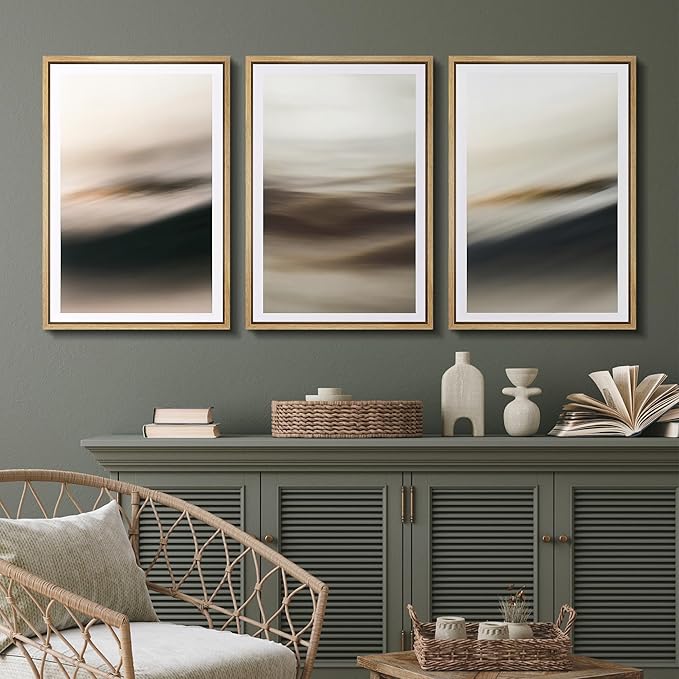 SIGNFORD Framed Wall Art Print Set Neutral Coastal Abstract Minimalist Ocean-Inspired Digital Art Modern Art Contemporary for Living Room, Bedroom, Office - 16"x24"x3 Natural